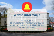 Zmiana godzin pracy Starostwa w dn. 01.09.2025 r.