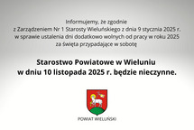 W dniu 10 października 2025 r. Starostwo Powiatowe w Wieluniu będzie nieczynne 